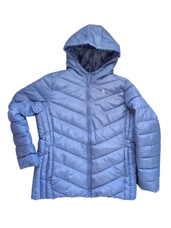 U.S. Polo Assn. Jackets & Blazers - U.S. Polo Assn. Blue Hooded Puffer Jacket – Women’s Size L, Faux Fur Lining